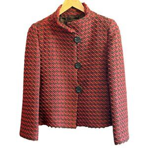 Pedro Del Hierro Red Brown Woven Patterned Mandarin Collar Wool Blend Jacket